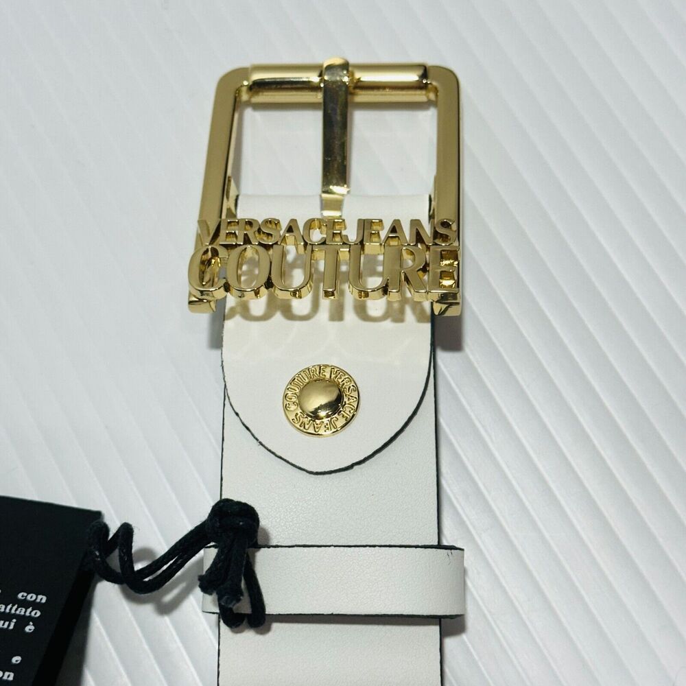 Versace Jeans Couture Belt Women 95/ 38/ M White Genuine Leather Gold Buckle NWT - Picture 4 of 7